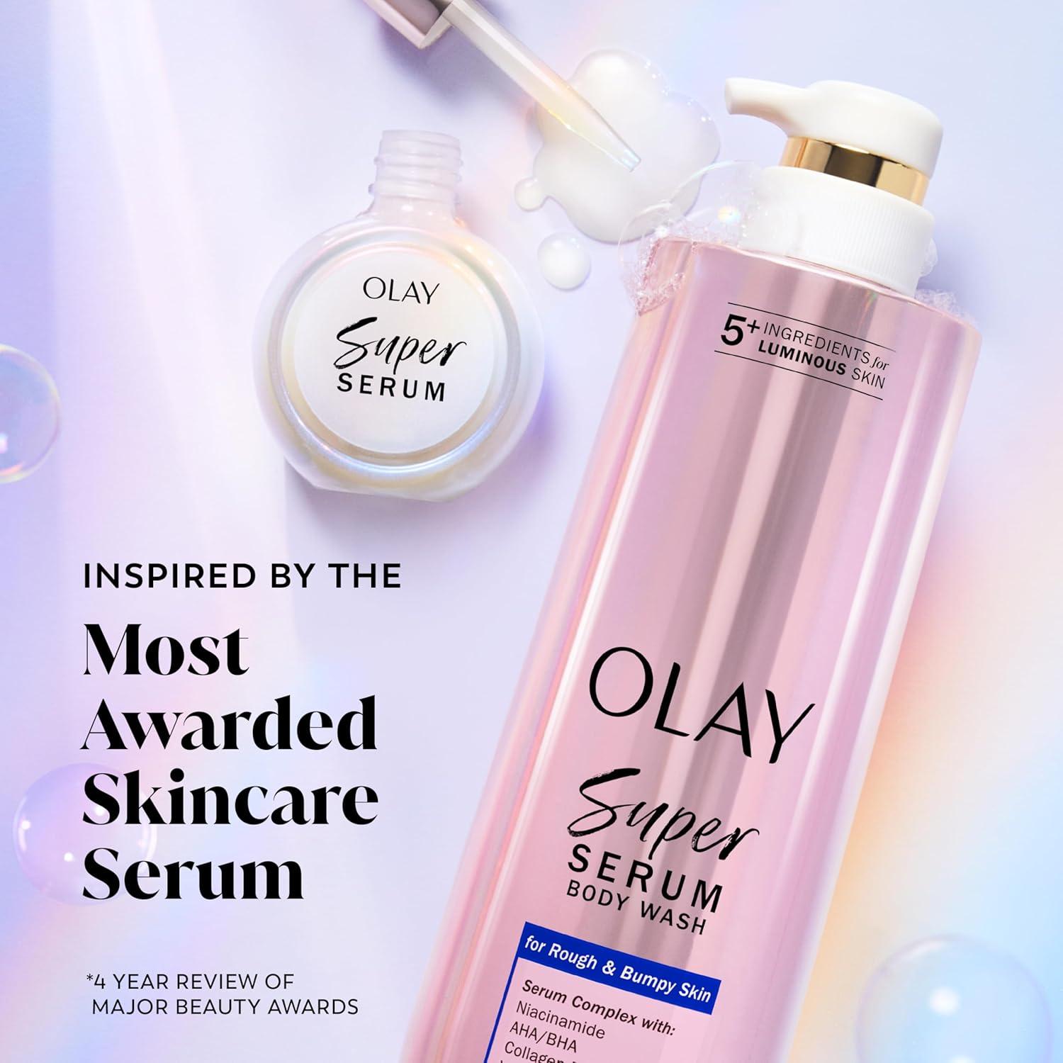 imageOlay Super Serum Body Wash for Normal Skin 24hr Long Lasting Hydration 5 Ingredient Serum Complex for Bright Even Firm Luminous Skin 185 fl ozRough Bumpy