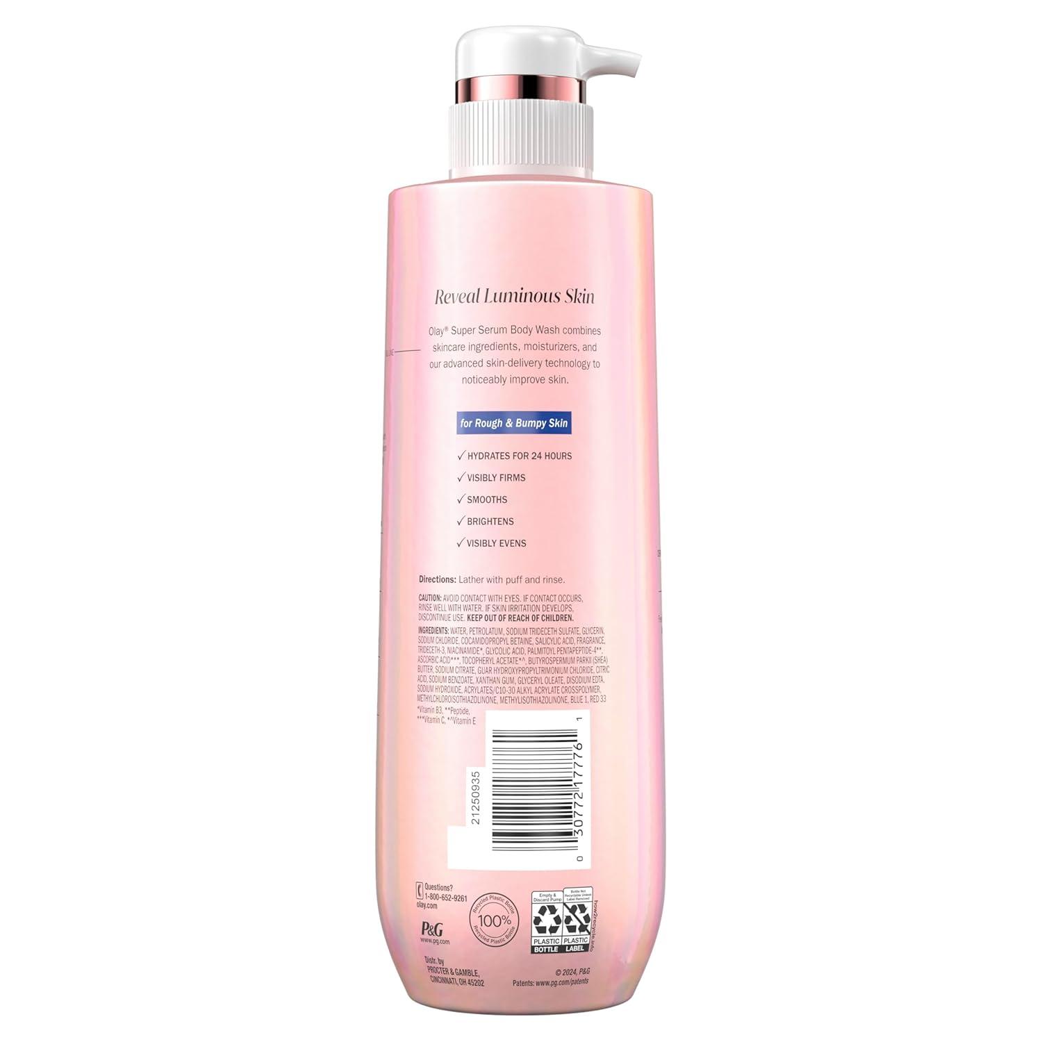 imageOlay Super Serum Body Wash for Normal Skin 24hr Long Lasting Hydration 5 Ingredient Serum Complex for Bright Even Firm Luminous Skin 185 fl ozRough Bumpy