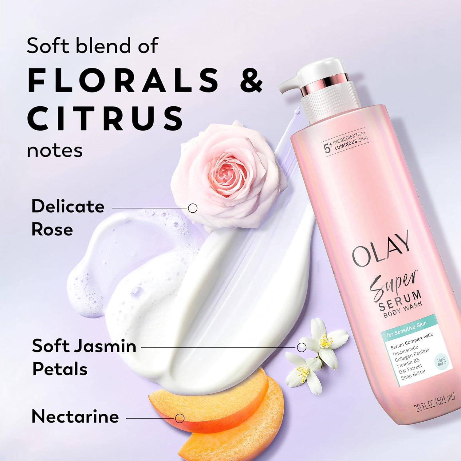 imageOlay Super Serum Body Wash for Normal Skin 24hr Long Lasting Hydration 5 Ingredient Serum Complex for Bright Even Firm Luminous Skin 185 fl ozSensitive