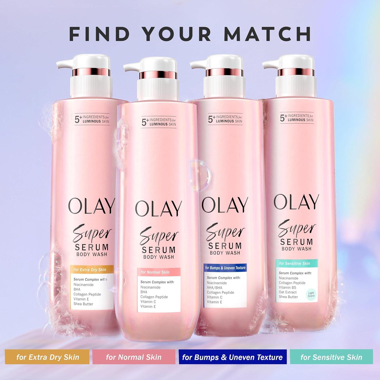 imageOlay Super Serum Body Wash for Normal Skin 24hr Long Lasting Hydration 5 Ingredient Serum Complex for Bright Even Firm Luminous Skin 185 fl ozSensitive