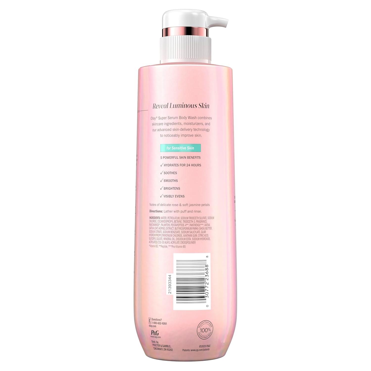 imageOlay Super Serum Body Wash for Normal Skin 24hr Long Lasting Hydration 5 Ingredient Serum Complex for Bright Even Firm Luminous Skin 185 fl ozSensitive