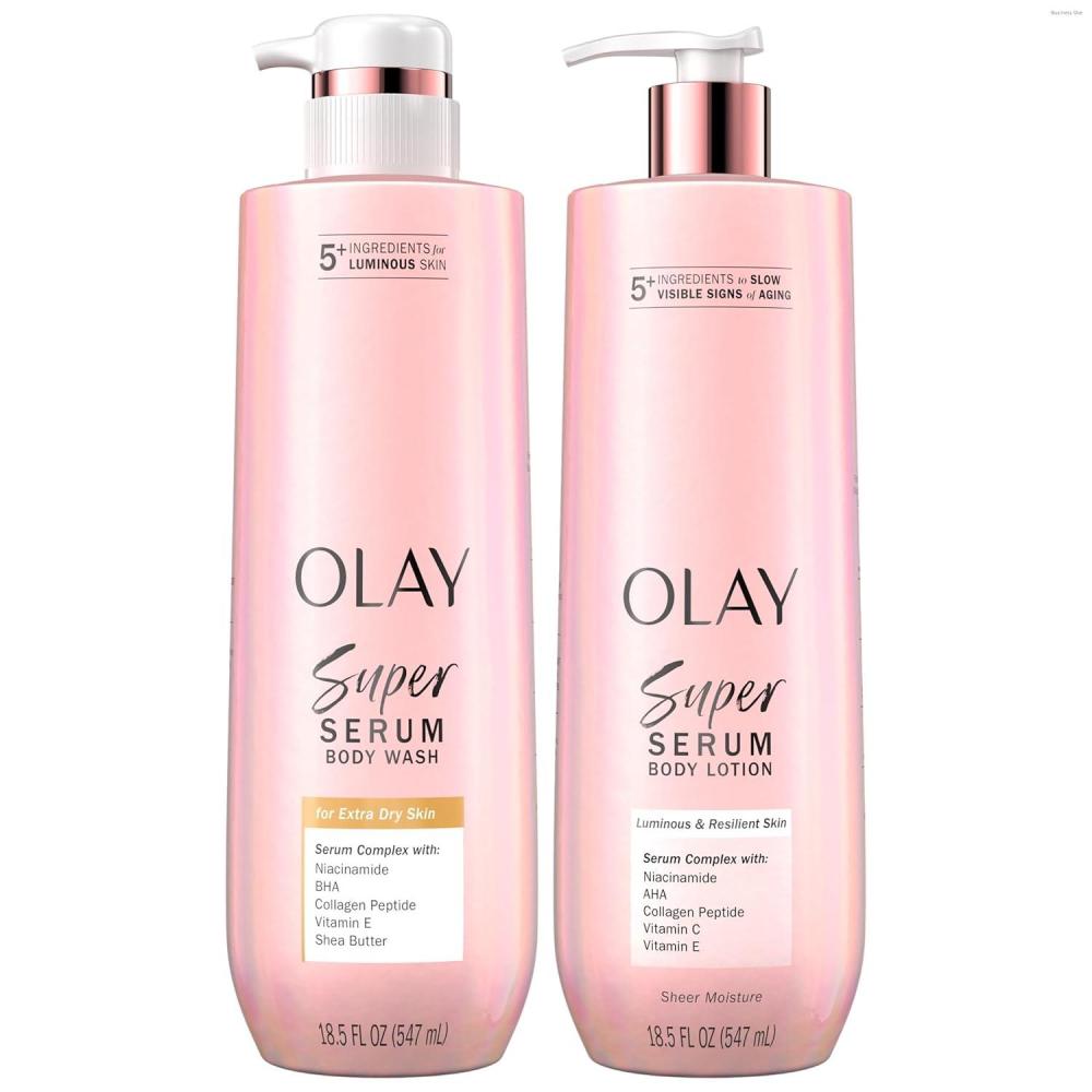 imageOlay Super Serum Body Wash for Normal Skin 24hr Long Lasting Hydration 5 Ingredient Serum Complex for Bright Even Firm Luminous Skin 185 fl ozCoconut Vanilla Soft Wood