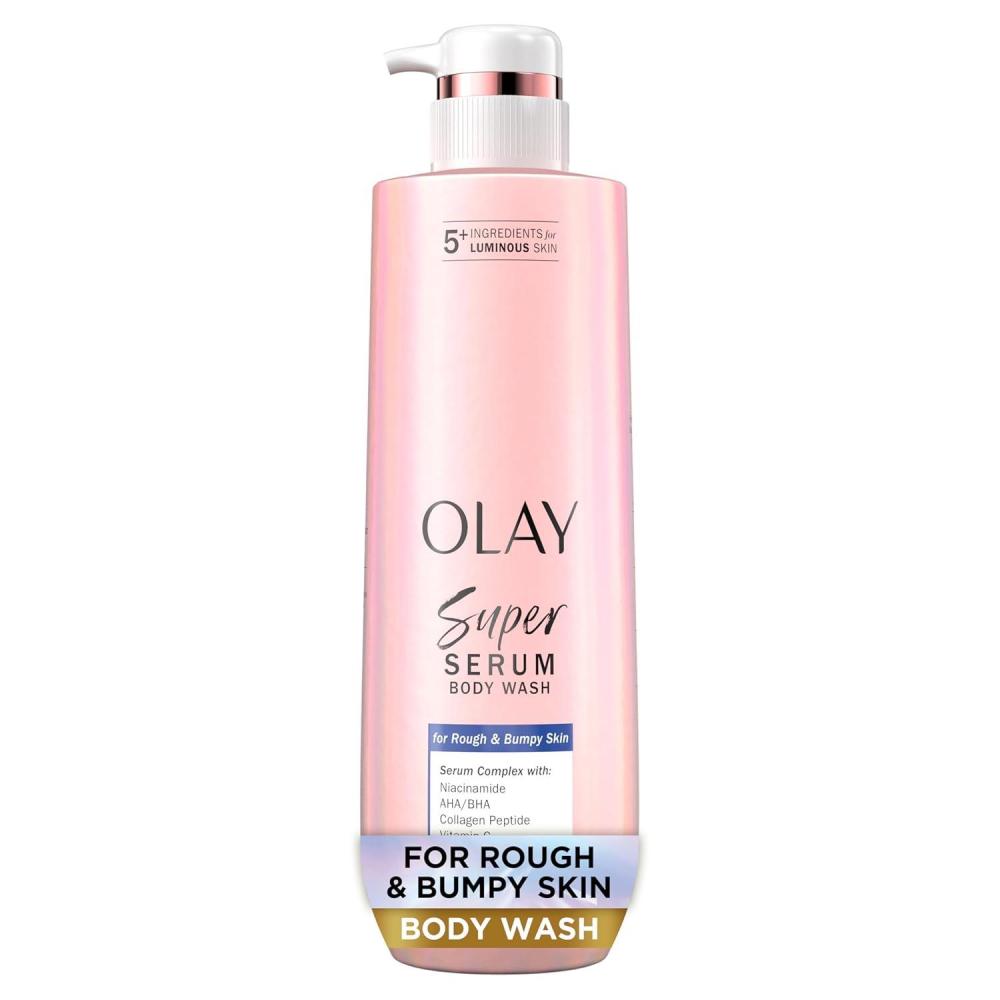 imageOlay Super Serum Body Wash for Normal Skin 24hr Long Lasting Hydration 5 Ingredient Serum Complex for Bright Even Firm Luminous Skin 185 fl ozRough Bumpy