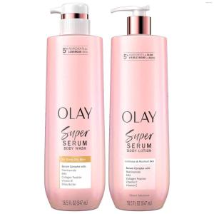 Olay Super Serum Body Wash for Normal Skin, 24hr Long Lasting Hydration, 5+ Ingredient Serum Complex for Bright Even Firm Luminous Skin, 18.5 fl oz(Coconut  Vanilla  & Soft Wood)
