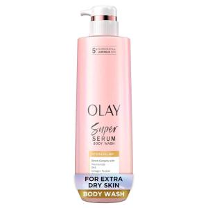 Olay Super Serum Body Wash for Normal Skin, 24hr Long Lasting Hydration, 5+ Ingredient Serum Complex for Bright Even Firm Luminous Skin, 18.5 fl oz(Extra Dry)