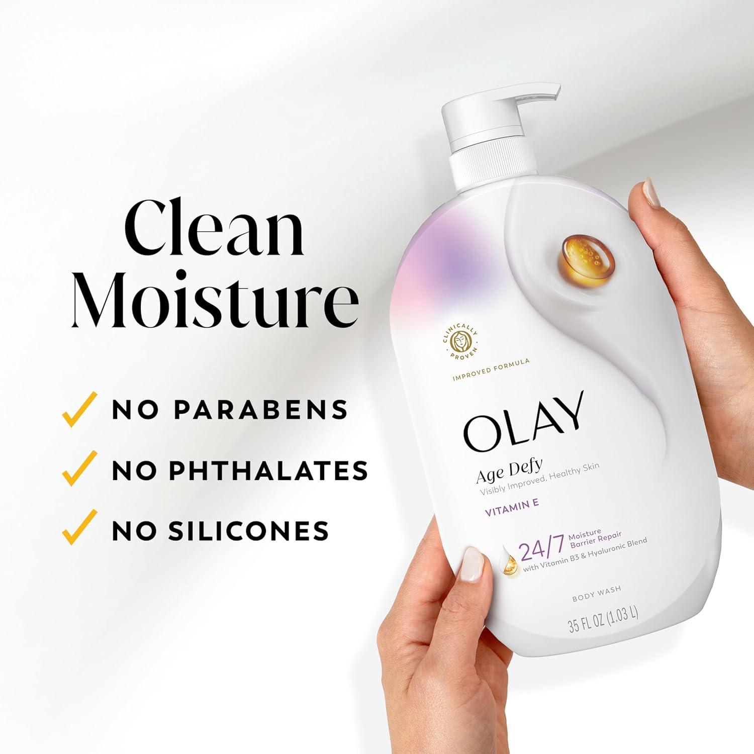 imageOlay Body Wash for Women Age Defy with Vitamin E 247 Moisture Barrier Repair Hydrating amp Cleansing for Visibly Soft Skin Vitamin B3 amp Hyaluronic Blend All Skin Types 22 fl oz Pack of 2Unscented