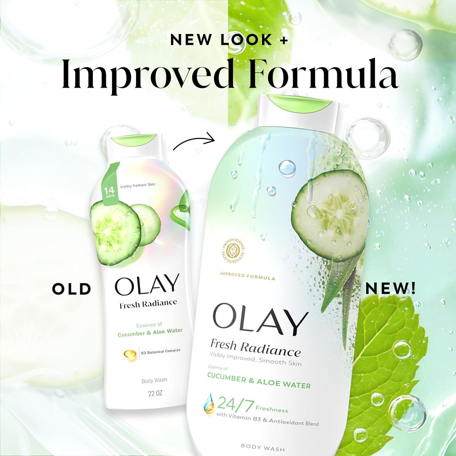 imageOlay Body Wash for Women Fresh Radiance 247 SkinLoving Freshness Visibly Radiant Plant Based Cleansers Vitamin B3 amp Antioxidant Blend For All Skin Types Cucumber amp Aloe Water Scent 22 fl ozCucumber Aloe Water
