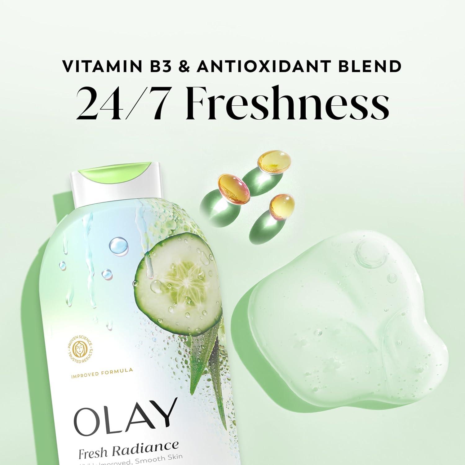 imageOlay Body Wash for Women Fresh Radiance 247 SkinLoving Freshness Visibly Radiant Plant Based Cleansers Vitamin B3 amp Antioxidant Blend For All Skin Types Cucumber amp Aloe Water Scent 22 fl ozCucumber Aloe Water