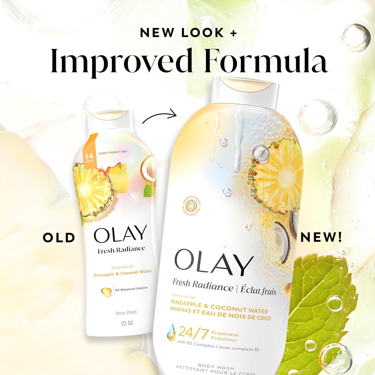 imageOlay Body Wash for Women Fresh Radiance 247 SkinLoving Freshness Visibly Radiant Plant Based Cleansers Vitamin B3 amp Antioxidant Blend For All Skin Types Cucumber amp Aloe Water Scent 22 fl ozPineapple Coconut Water