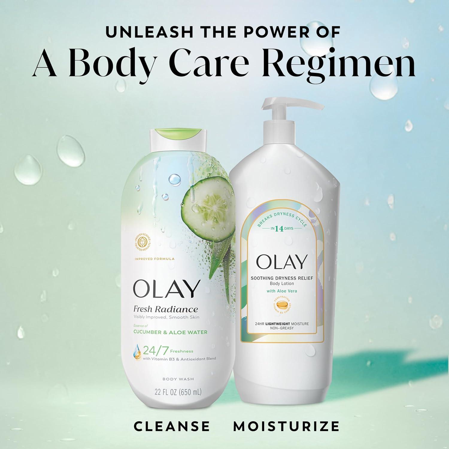 imageOlay Body Wash for Women Fresh Radiance 247 SkinLoving Freshness Visibly Radiant Plant Based Cleansers Vitamin B3 amp Antioxidant Blend For All Skin Types Cucumber amp Aloe Water Scent 22 fl ozCucumber Aloe Water