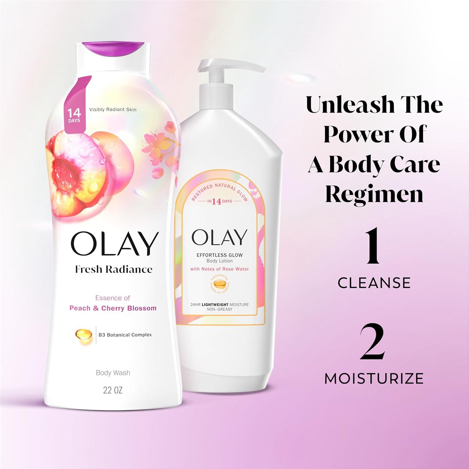 imageOlay Body Wash for Women Fresh Radiance 247 SkinLoving Freshness Visibly Radiant Plant Based Cleansers Vitamin B3 amp Antioxidant Blend For All Skin Types Cucumber amp Aloe Water Scent 22 fl ozPeach Cherry Blossom