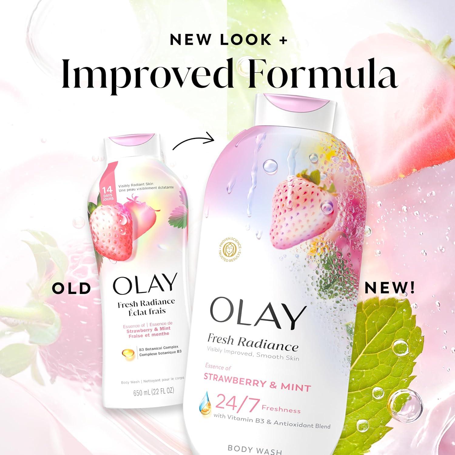 imageOlay Body Wash for Women Fresh Radiance 247 SkinLoving Freshness Visibly Radiant Plant Based Cleansers Vitamin B3 amp Antioxidant Blend For All Skin Types Cucumber amp Aloe Water Scent 22 fl ozStrawberry Mint