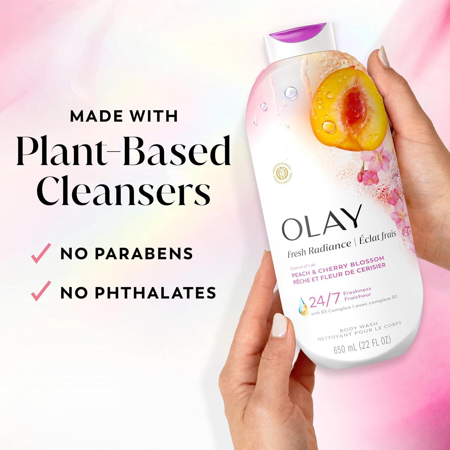 imageOlay Body Wash for Women Fresh Radiance 247 SkinLoving Freshness Visibly Radiant Plant Based Cleansers Vitamin B3 amp Antioxidant Blend For All Skin Types Cucumber amp Aloe Water Scent 22 fl ozPeach Cherry Blossom