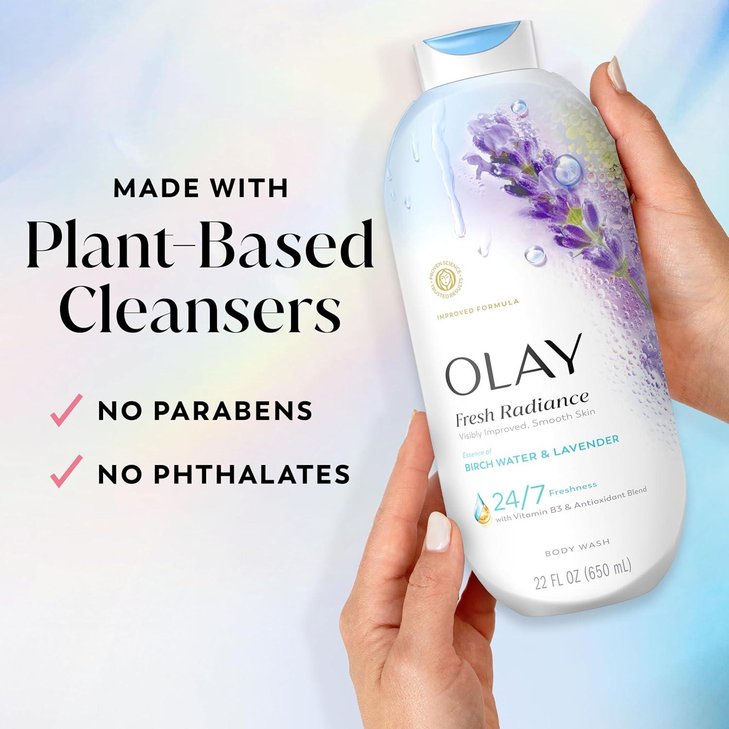 imageOlay Body Wash for Women Fresh Radiance 247 SkinLoving Freshness Visibly Radiant Plant Based Cleansers Vitamin B3 amp Antioxidant Blend For All Skin Types Cucumber amp Aloe Water Scent 22 fl ozBirch Water Lavender