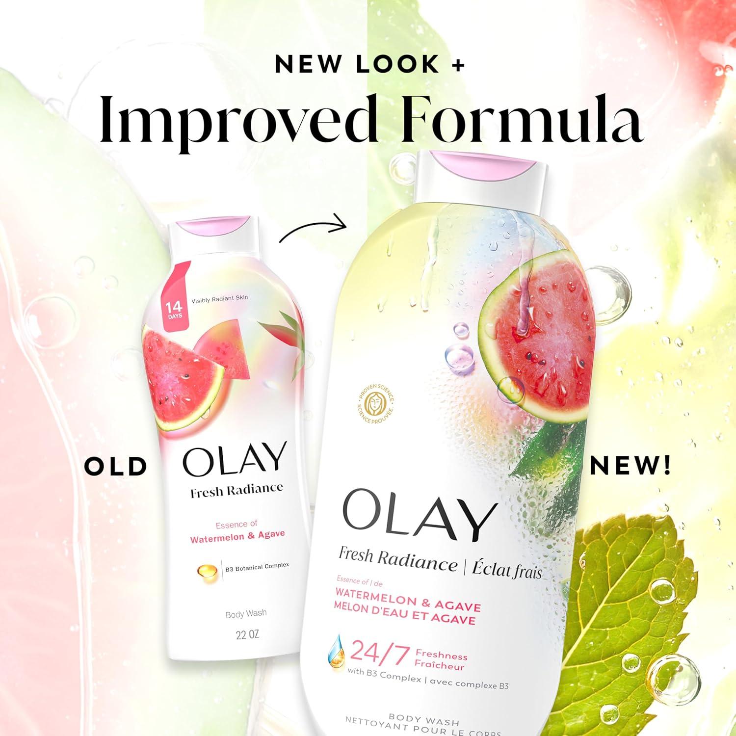 imageOlay Body Wash for Women Fresh Radiance 247 SkinLoving Freshness Visibly Radiant Plant Based Cleansers Vitamin B3 amp Antioxidant Blend For All Skin Types Cucumber amp Aloe Water Scent 22 fl ozWatermelon Agave