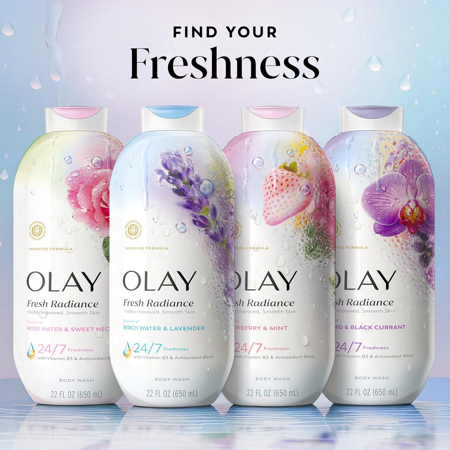 imageOlay Body Wash for Women Fresh Radiance 247 SkinLoving Freshness Visibly Radiant Plant Based Cleansers Vitamin B3 amp Antioxidant Blend For All Skin Types Cucumber amp Aloe Water Scent 22 fl ozBirch Water Lavender