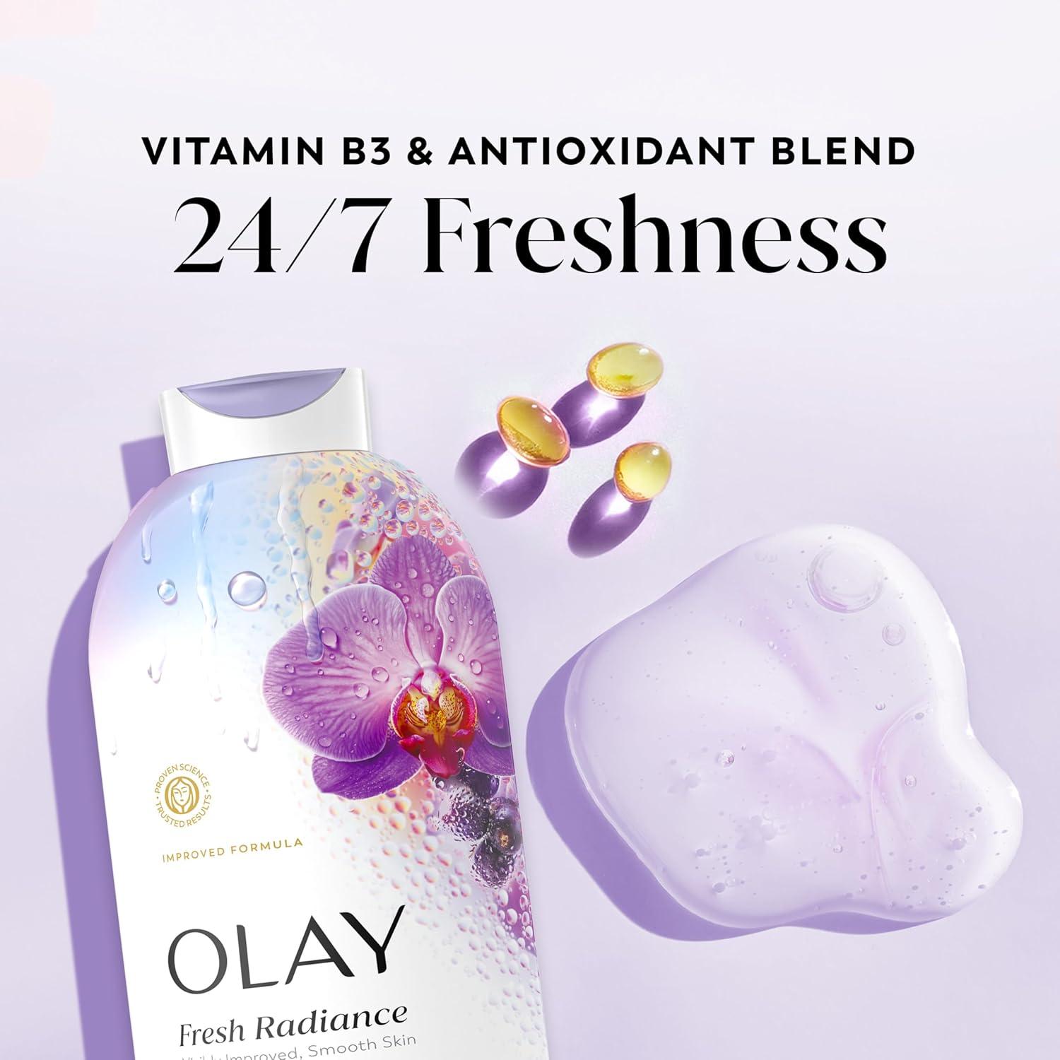 imageOlay Body Wash for Women Fresh Radiance 247 SkinLoving Freshness Visibly Radiant Plant Based Cleansers Vitamin B3 amp Antioxidant Blend For All Skin Types Cucumber amp Aloe Water Scent 22 fl ozOrchid Black Currant