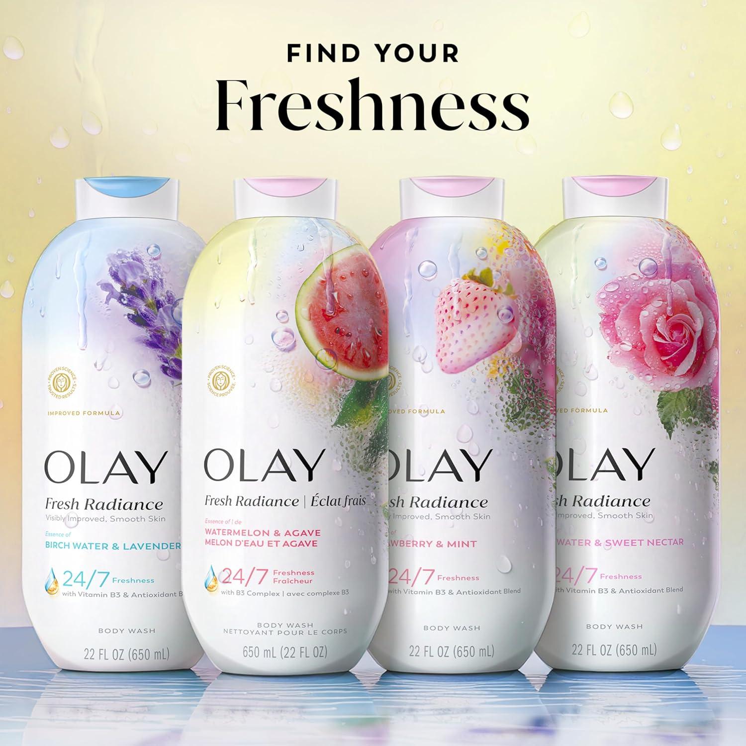 imageOlay Body Wash for Women Fresh Radiance 247 SkinLoving Freshness Visibly Radiant Plant Based Cleansers Vitamin B3 amp Antioxidant Blend For All Skin Types Cucumber amp Aloe Water Scent 22 fl ozWatermelon Agave