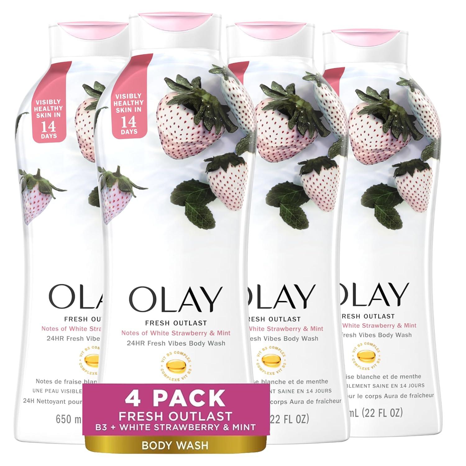 imageOlay Body Wash for Women Fresh Radiance 247 SkinLoving Freshness Visibly Radiant Plant Based Cleansers Vitamin B3 amp Antioxidant Blend For All Skin Types Cucumber amp Aloe Water Scent 22 fl ozStrawberry Mint