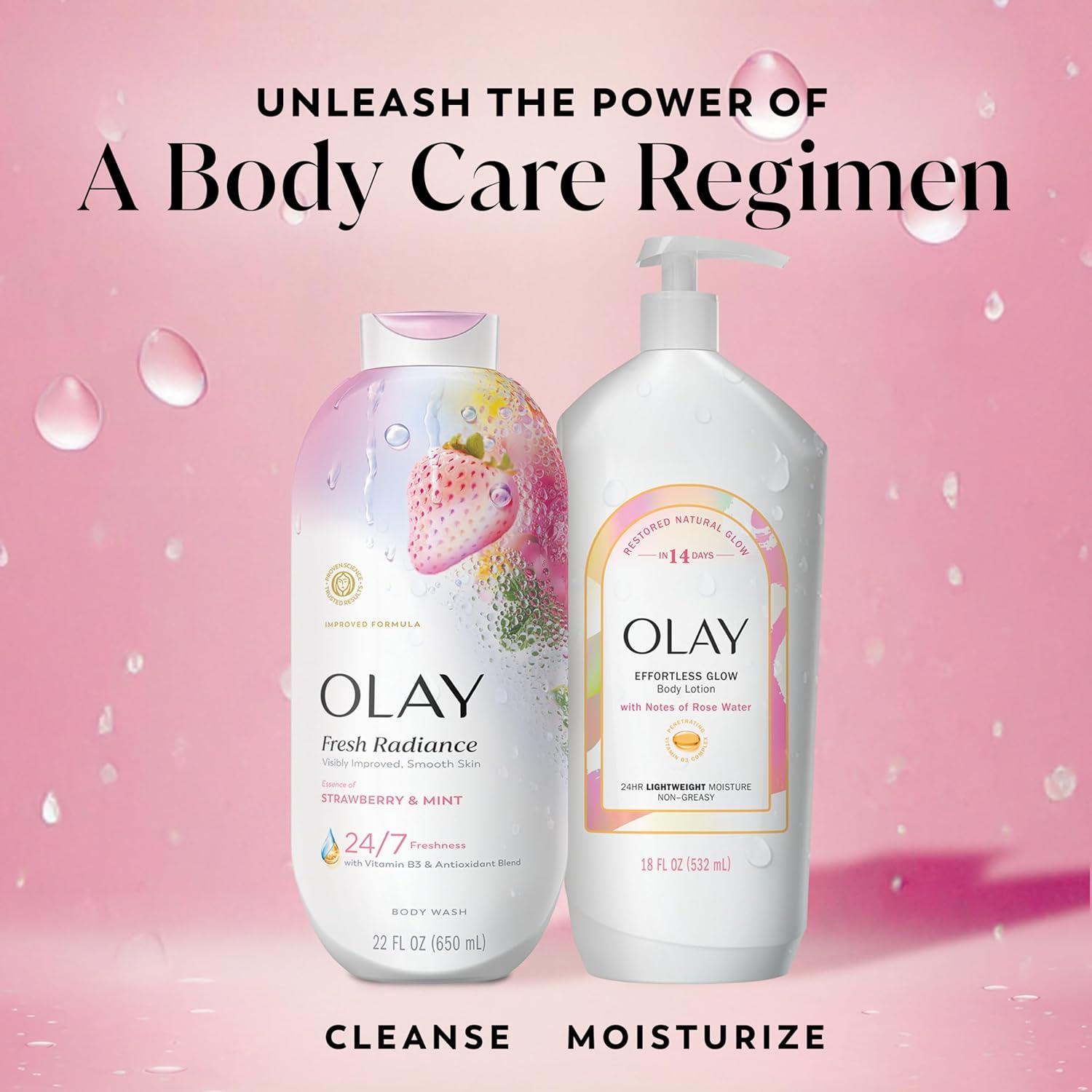 imageOlay Body Wash for Women Fresh Radiance 247 SkinLoving Freshness Visibly Radiant Plant Based Cleansers Vitamin B3 amp Antioxidant Blend For All Skin Types Cucumber amp Aloe Water Scent 22 fl ozStrawberry Mint