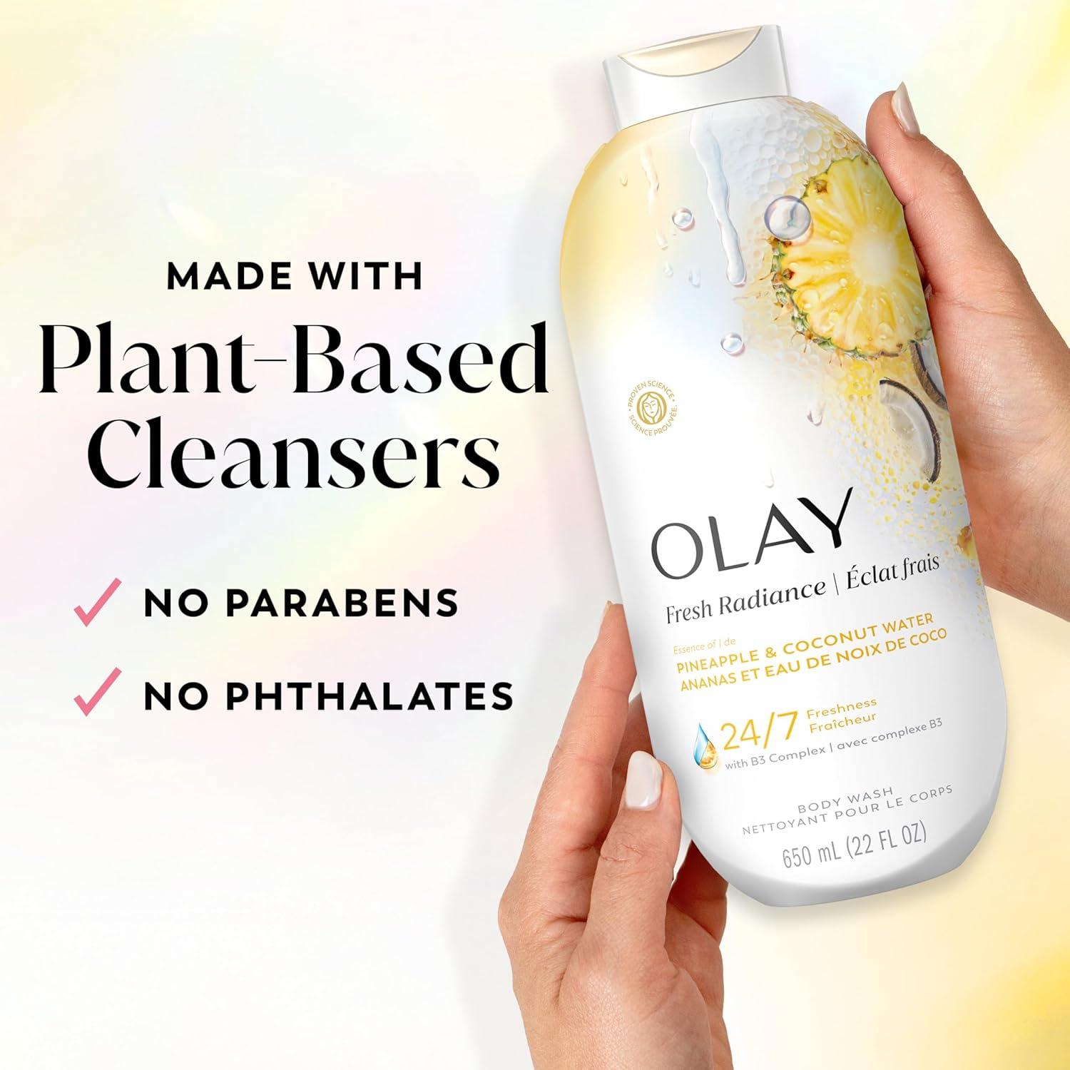 imageOlay Body Wash for Women Fresh Radiance 247 SkinLoving Freshness Visibly Radiant Plant Based Cleansers Vitamin B3 amp Antioxidant Blend For All Skin Types Cucumber amp Aloe Water Scent 22 fl ozPineapple Coconut Water