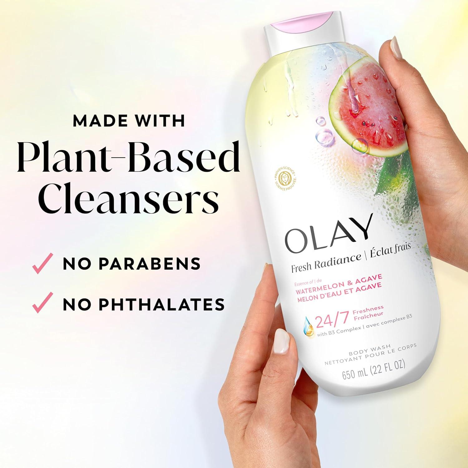 imageOlay Body Wash for Women Fresh Radiance 247 SkinLoving Freshness Visibly Radiant Plant Based Cleansers Vitamin B3 amp Antioxidant Blend For All Skin Types Cucumber amp Aloe Water Scent 22 fl ozWatermelon Agave