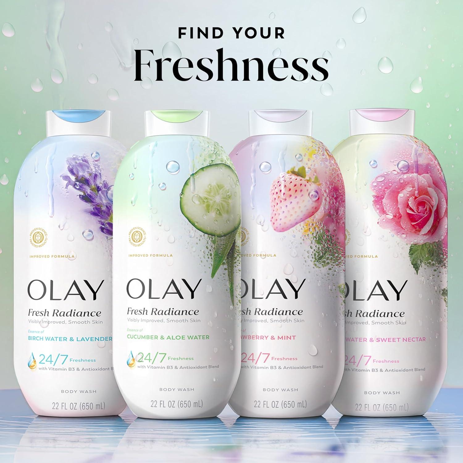 imageOlay Body Wash for Women Fresh Radiance 247 SkinLoving Freshness Visibly Radiant Plant Based Cleansers Vitamin B3 amp Antioxidant Blend For All Skin Types Cucumber amp Aloe Water Scent 22 fl ozCucumber Aloe Water