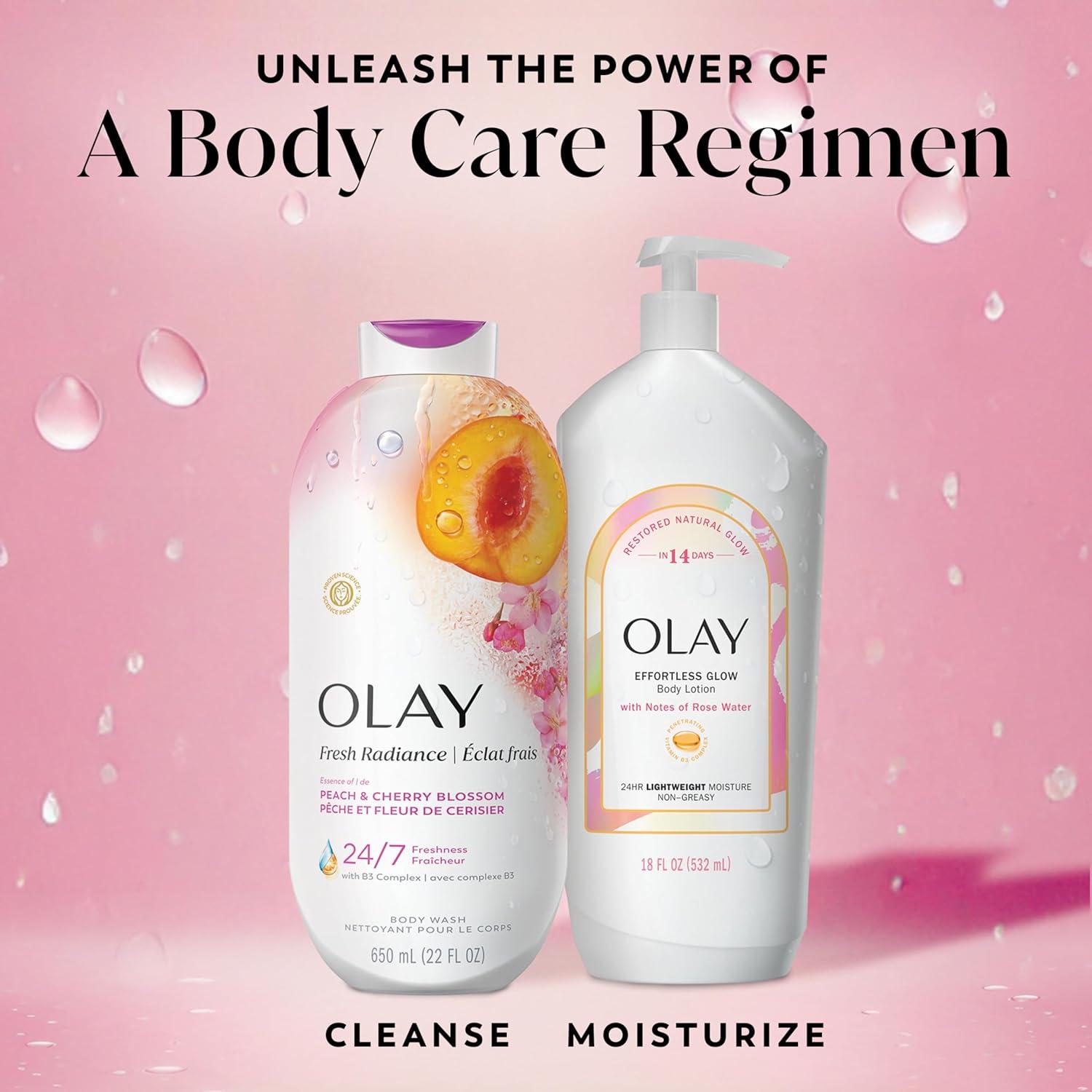 imageOlay Body Wash for Women Fresh Radiance 247 SkinLoving Freshness Visibly Radiant Plant Based Cleansers Vitamin B3 amp Antioxidant Blend For All Skin Types Cucumber amp Aloe Water Scent 22 fl ozPeach Cherry Blossom