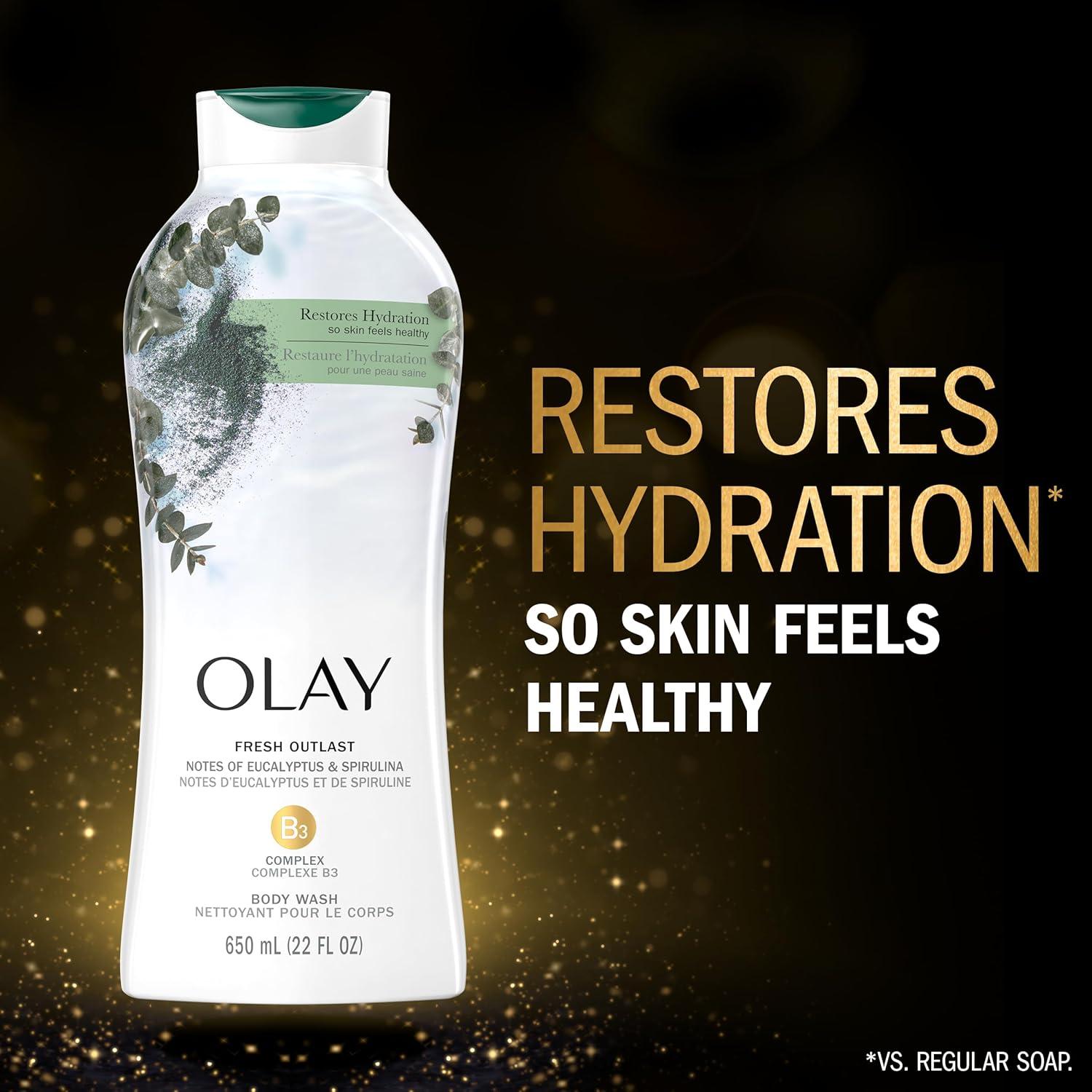 imageOlay Body Wash for Women Fresh Radiance 247 SkinLoving Freshness Visibly Radiant Plant Based Cleansers Vitamin B3 amp Antioxidant Blend For All Skin Types Cucumber amp Aloe Water Scent 22 fl ozEucalyptus Spirulina