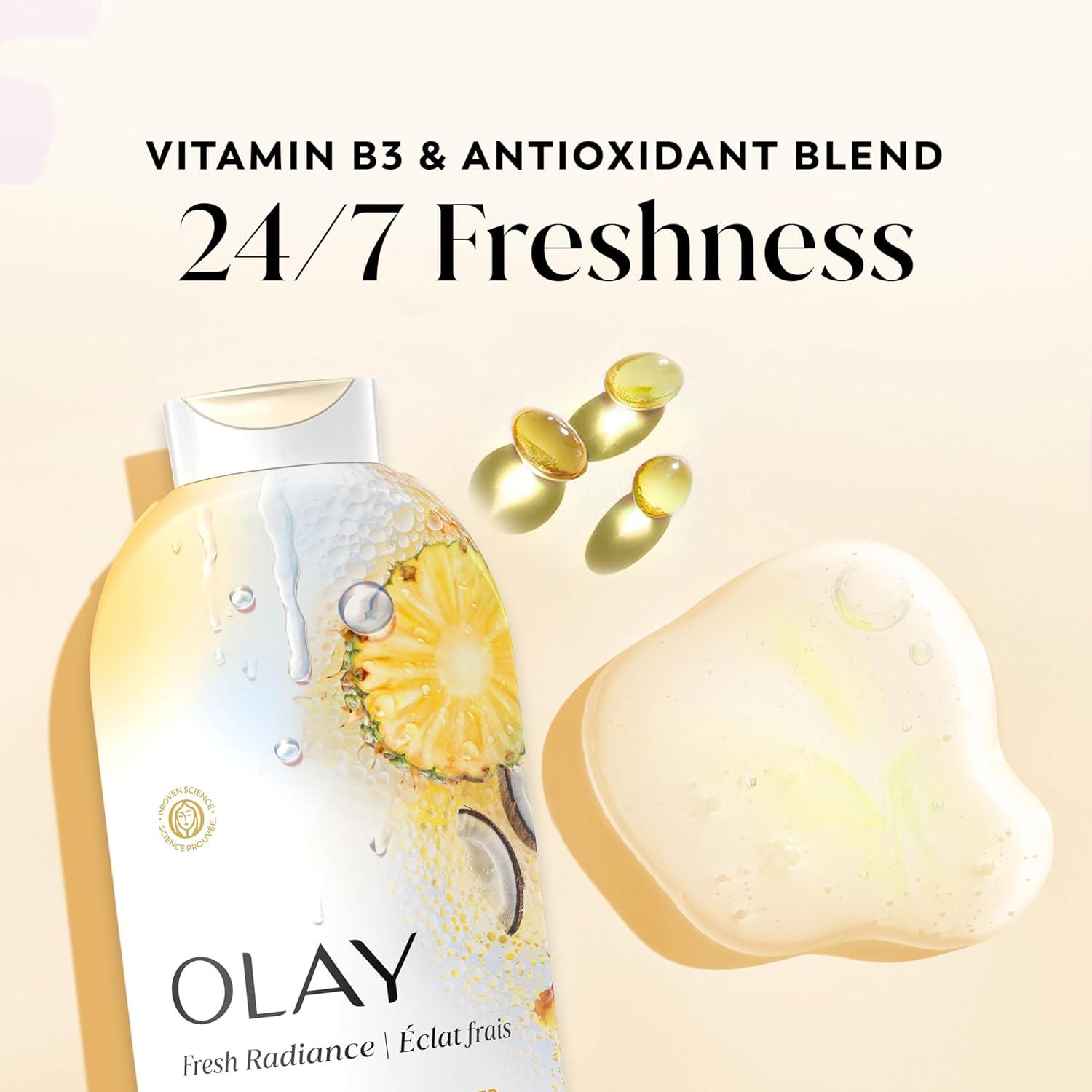 imageOlay Body Wash for Women Fresh Radiance 247 SkinLoving Freshness Visibly Radiant Plant Based Cleansers Vitamin B3 amp Antioxidant Blend For All Skin Types Cucumber amp Aloe Water Scent 22 fl ozPineapple Coconut Water
