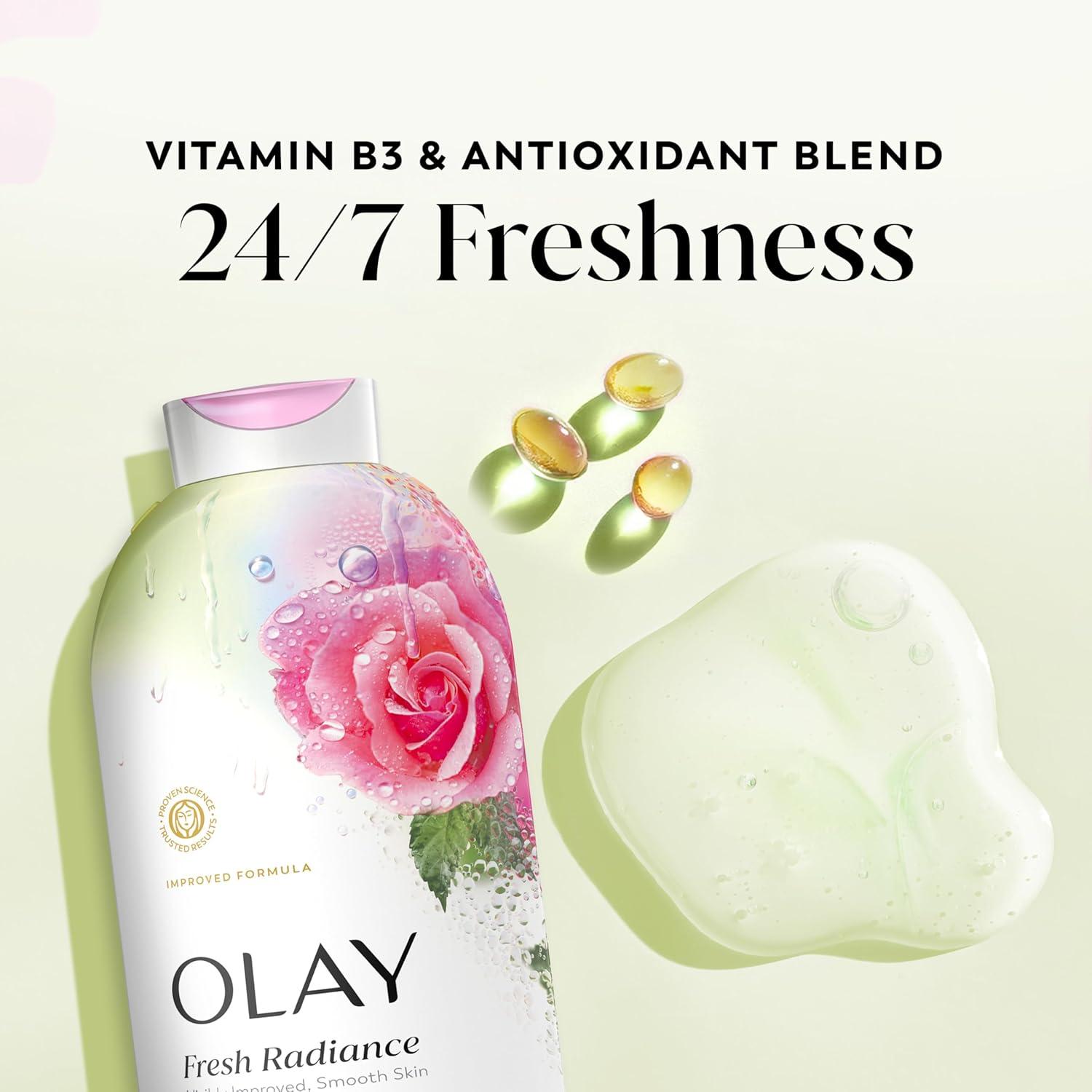 imageOlay Body Wash for Women Fresh Radiance 247 SkinLoving Freshness Visibly Radiant Plant Based Cleansers Vitamin B3 amp Antioxidant Blend For All Skin Types Cucumber amp Aloe Water Scent 22 fl ozRose