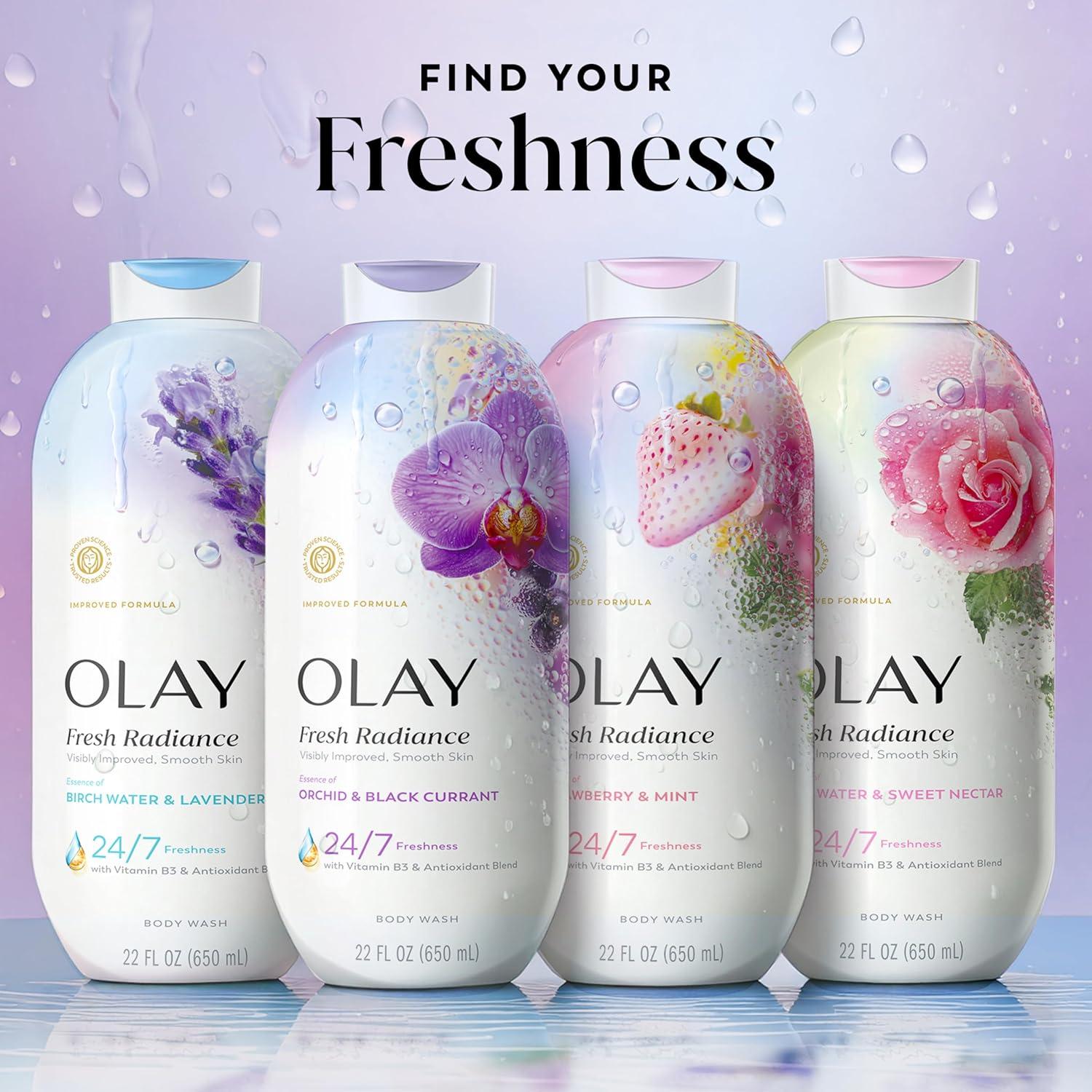 imageOlay Body Wash for Women Fresh Radiance 247 SkinLoving Freshness Visibly Radiant Plant Based Cleansers Vitamin B3 amp Antioxidant Blend For All Skin Types Cucumber amp Aloe Water Scent 22 fl ozOrchid Black Currant