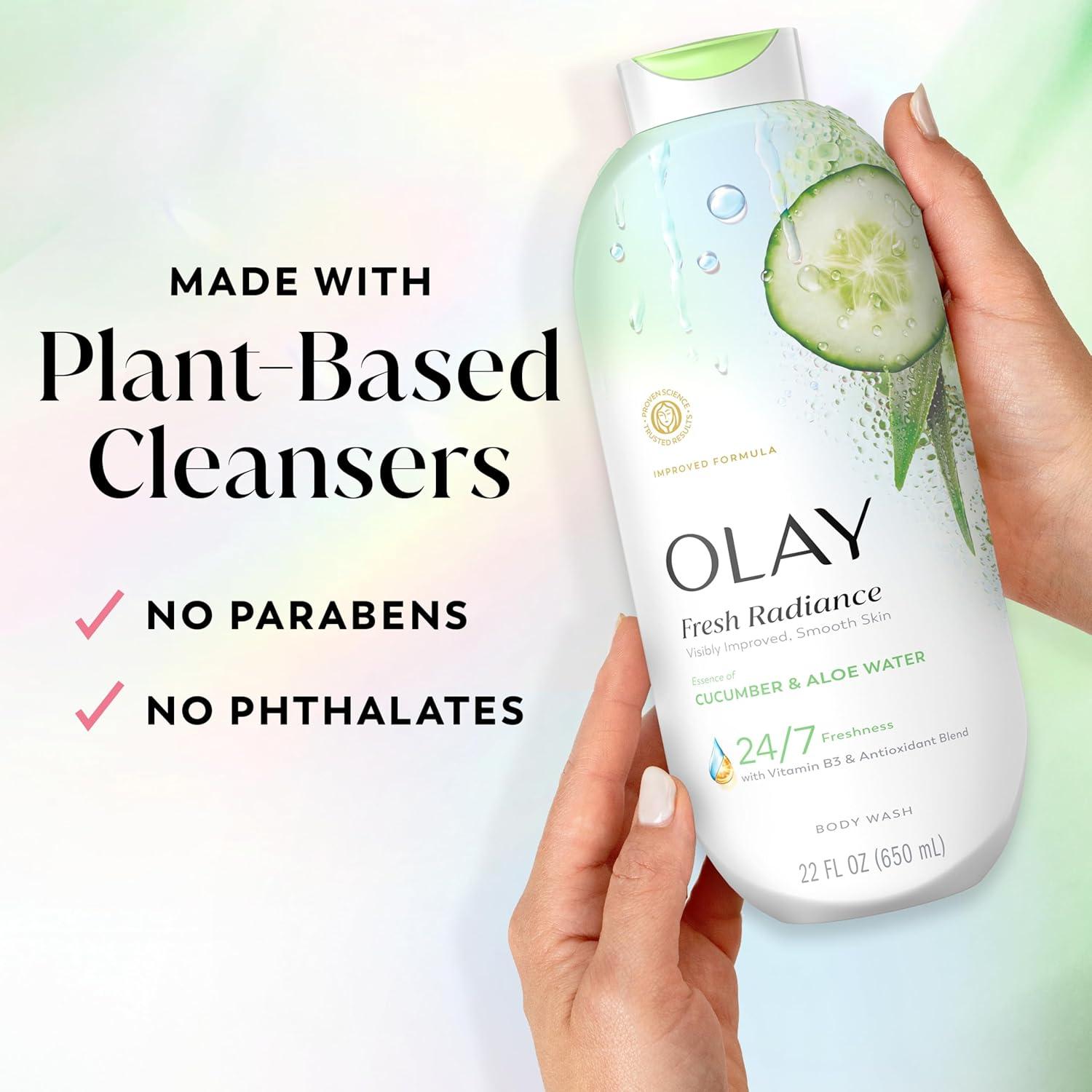 imageOlay Body Wash for Women Fresh Radiance 247 SkinLoving Freshness Visibly Radiant Plant Based Cleansers Vitamin B3 amp Antioxidant Blend For All Skin Types Cucumber amp Aloe Water Scent 22 fl ozCucumber Aloe Water
