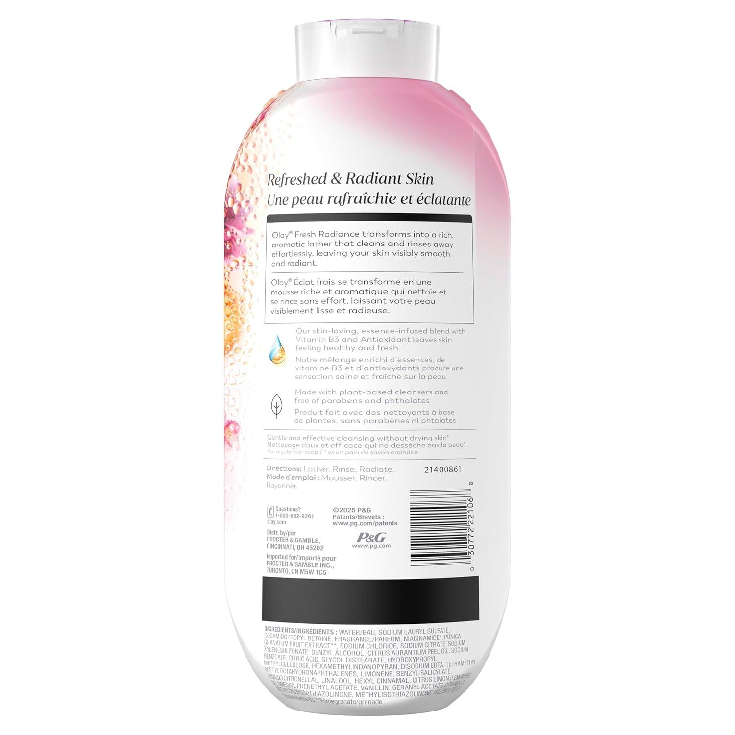 imageOlay Body Wash for Women Fresh Radiance 247 SkinLoving Freshness Visibly Radiant Plant Based Cleansers Vitamin B3 amp Antioxidant Blend For All Skin Types Cucumber amp Aloe Water Scent 22 fl ozPeach Cherry Blossom