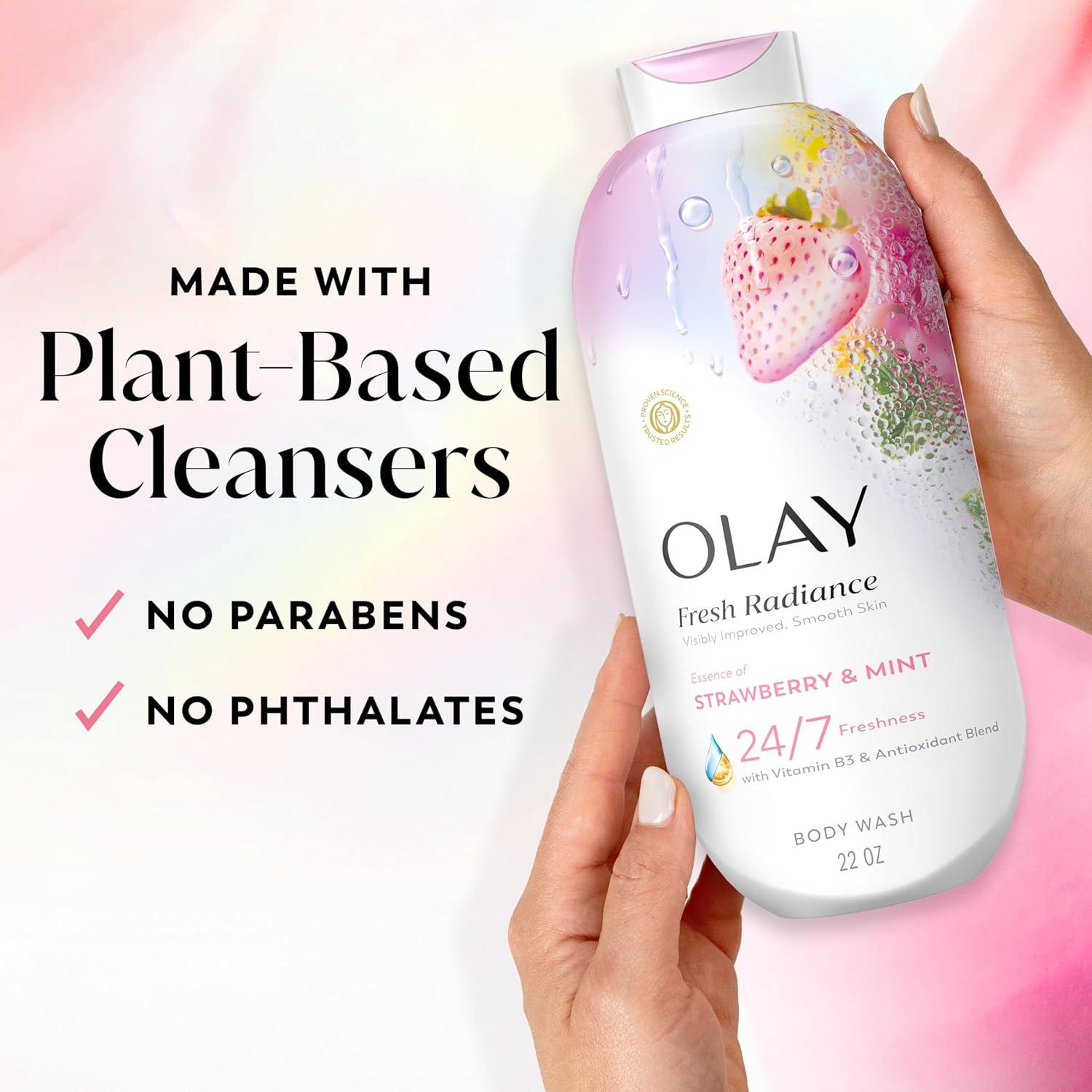 imageOlay Body Wash for Women Fresh Radiance 247 SkinLoving Freshness Visibly Radiant Plant Based Cleansers Vitamin B3 amp Antioxidant Blend For All Skin Types Cucumber amp Aloe Water Scent 22 fl ozStrawberry Mint