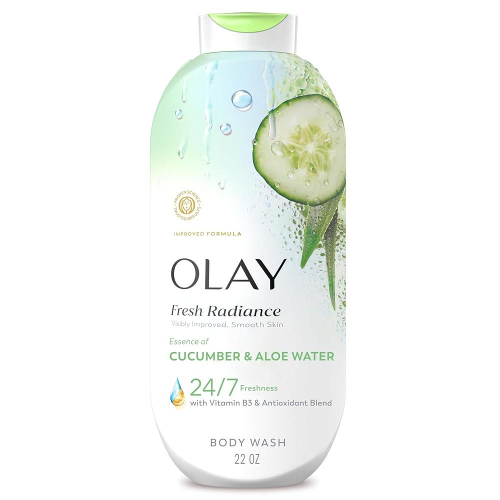 imageOlay Body Wash for Women Fresh Radiance 247 SkinLoving Freshness Visibly Radiant Plant Based Cleansers Vitamin B3 amp Antioxidant Blend For All Skin Types Cucumber amp Aloe Water Scent 22 fl ozCucumber Aloe Water