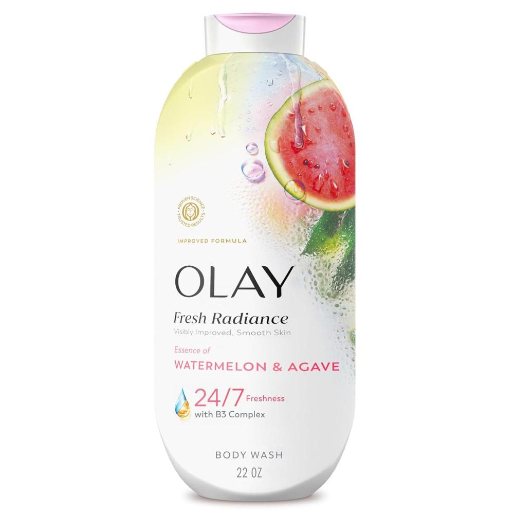 imageOlay Body Wash for Women Fresh Radiance 247 SkinLoving Freshness Visibly Radiant Plant Based Cleansers Vitamin B3 amp Antioxidant Blend For All Skin Types Cucumber amp Aloe Water Scent 22 fl ozWatermelon Agave