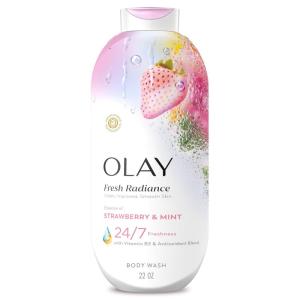 Olay Body Wash for Women, Fresh Radiance, 24/7 Skin-Loving Freshness, Visibly Radiant, Plant Based Cleansers, Vitamin B3 & Antioxidant Blend, For All Skin Types, Cucumber & Aloe Water Scent, 22 fl oz(Strawberry & Mint)