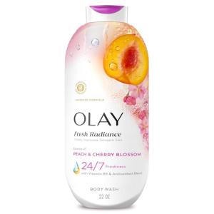 Olay Body Wash for Women, Fresh Radiance, 24/7 Skin-Loving Freshness, Visibly Radiant, Plant Based Cleansers, Vitamin B3 & Antioxidant Blend, For All Skin Types, Cucumber & Aloe Water Scent, 22 fl oz(Peach & Cherry Blossom)