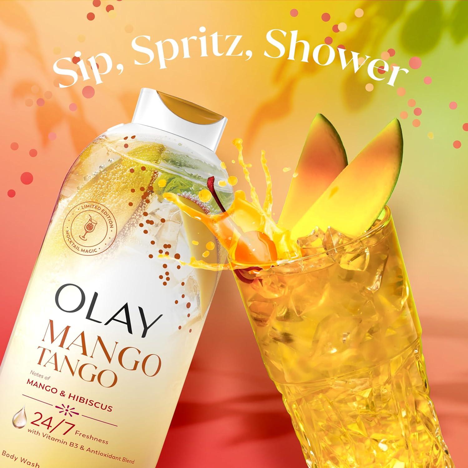 imageOlay Body Wash for Women 247 SkinLoving Freshness Miami Mocktails Plant Based Cleansers Vitamin B3 amp Antioxidant Blend For All Skin Types Mango Tango with Mango amp Hibiscus Scent 22 fl ozMango Tango with Mango Hibiscus