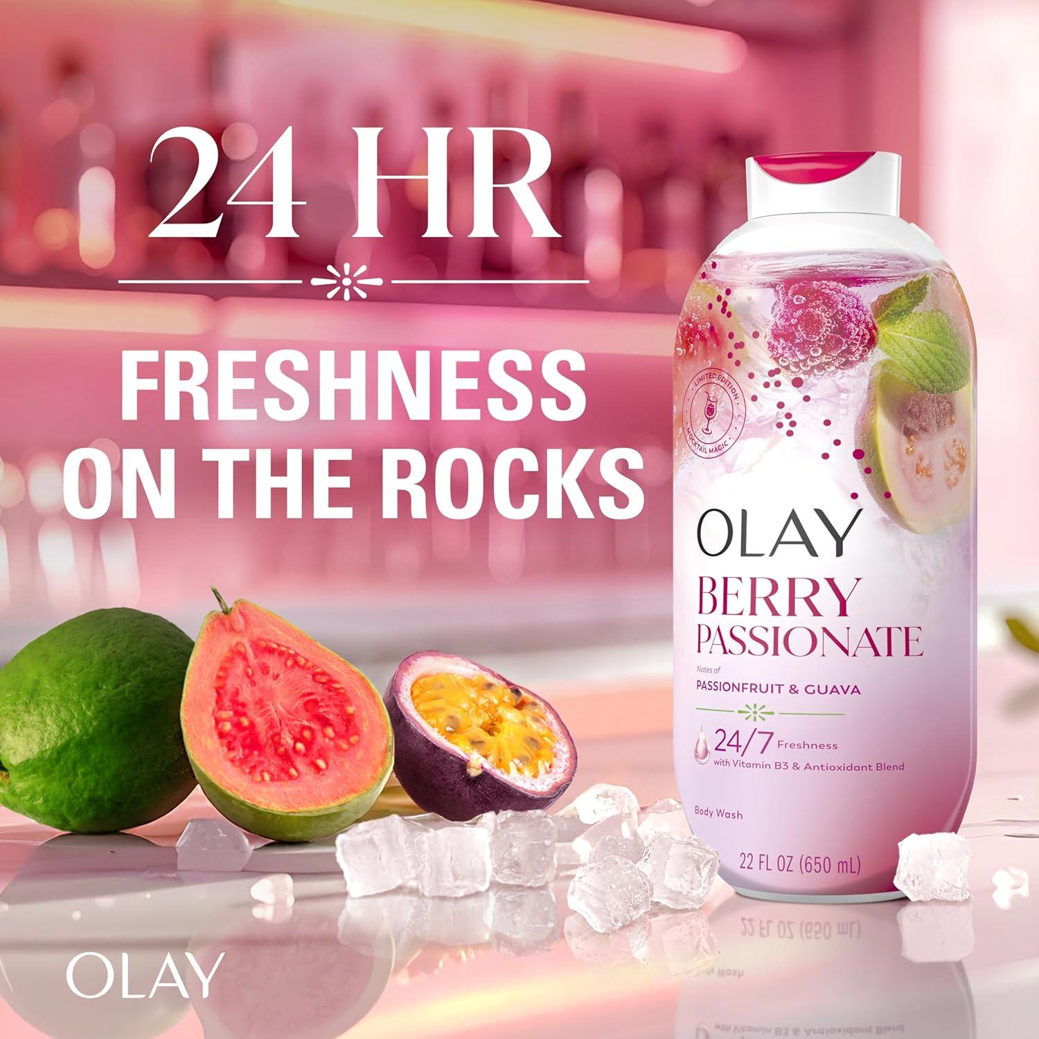 imageOlay Body Wash for Women 247 SkinLoving Freshness Miami Mocktails Plant Based Cleansers Vitamin B3 amp Antioxidant Blend For All Skin Types Mango Tango with Mango amp Hibiscus Scent 22 fl ozBerry Passionate with Passionfruit Guava