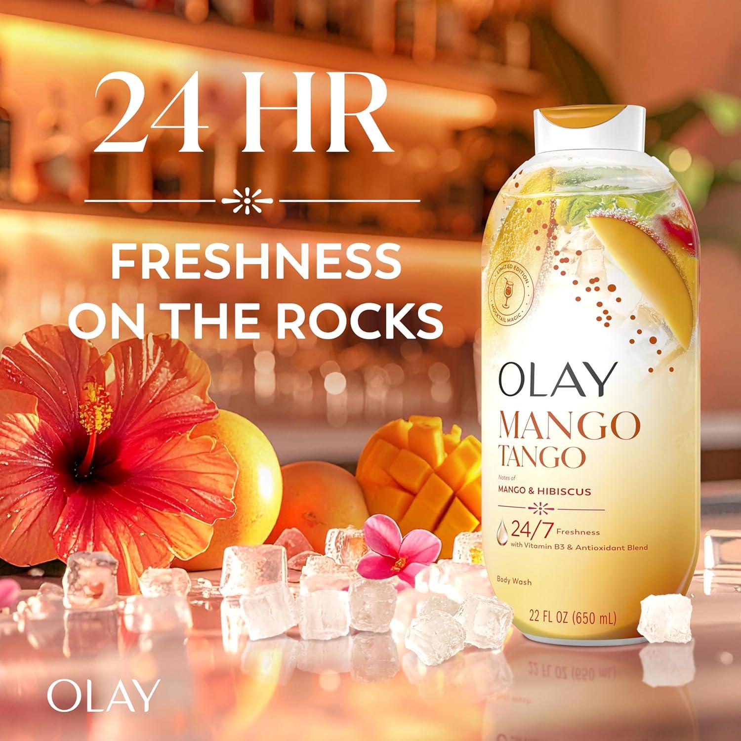 imageOlay Body Wash for Women 247 SkinLoving Freshness Miami Mocktails Plant Based Cleansers Vitamin B3 amp Antioxidant Blend For All Skin Types Mango Tango with Mango amp Hibiscus Scent 22 fl ozMango Tango with Mango Hibiscus