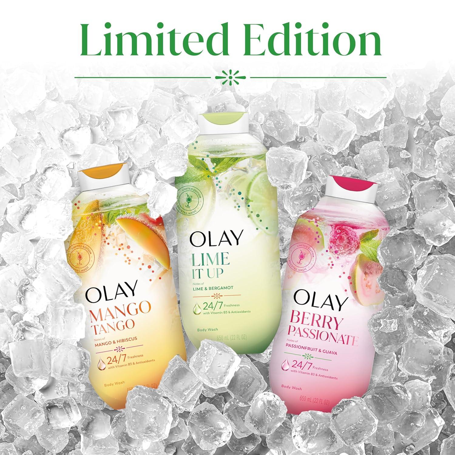 imageOlay Body Wash for Women 247 SkinLoving Freshness Miami Mocktails Plant Based Cleansers Vitamin B3 amp Antioxidant Blend For All Skin Types Mango Tango with Mango amp Hibiscus Scent 22 fl ozLime It Up with Lime Bergamot