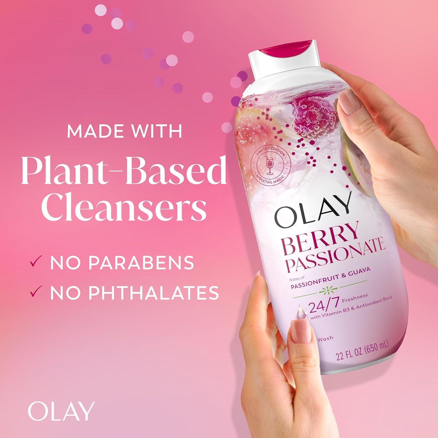 imageOlay Body Wash for Women 247 SkinLoving Freshness Miami Mocktails Plant Based Cleansers Vitamin B3 amp Antioxidant Blend For All Skin Types Mango Tango with Mango amp Hibiscus Scent 22 fl ozBerry Passionate with Passionfruit Guava
