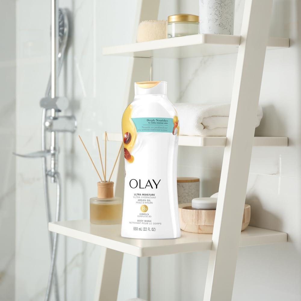 imageOlay Body Wash for Women Age Defying with Vitamin E 24hr Moisturizing Hydrating amp Refreshing B3 Vitamin Complex Free of Parabens amp Phthalates for All Skin Types Scented 22 fl oz Pack of 4Argan Oil
