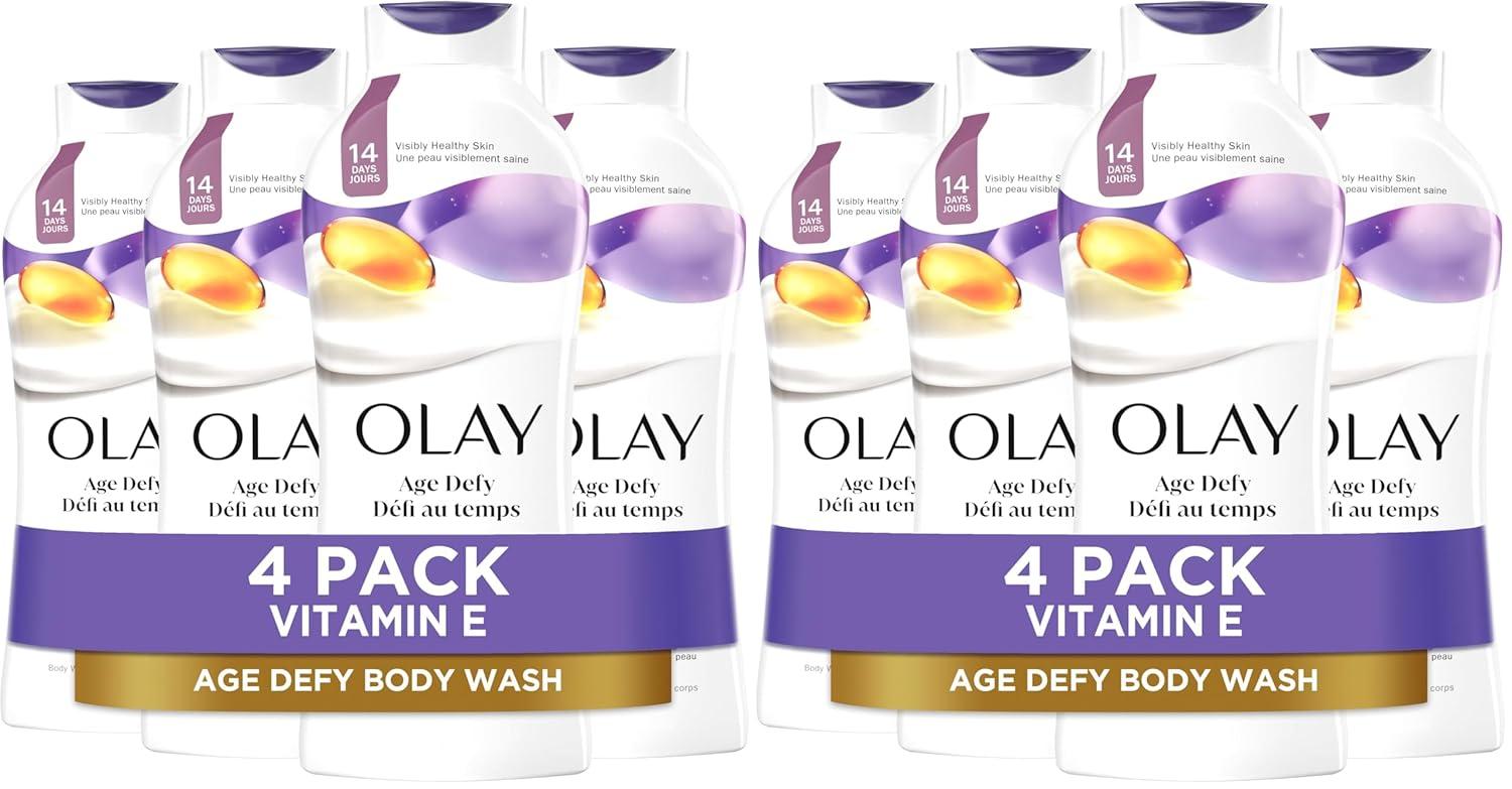 imageOlay Body Wash for Women Age Defying with Vitamin E 24hr Moisturizing Hydrating amp Refreshing B3 Vitamin Complex Free of Parabens amp Phthalates for All Skin Types Scented 22 fl oz Pack of 4Unscented