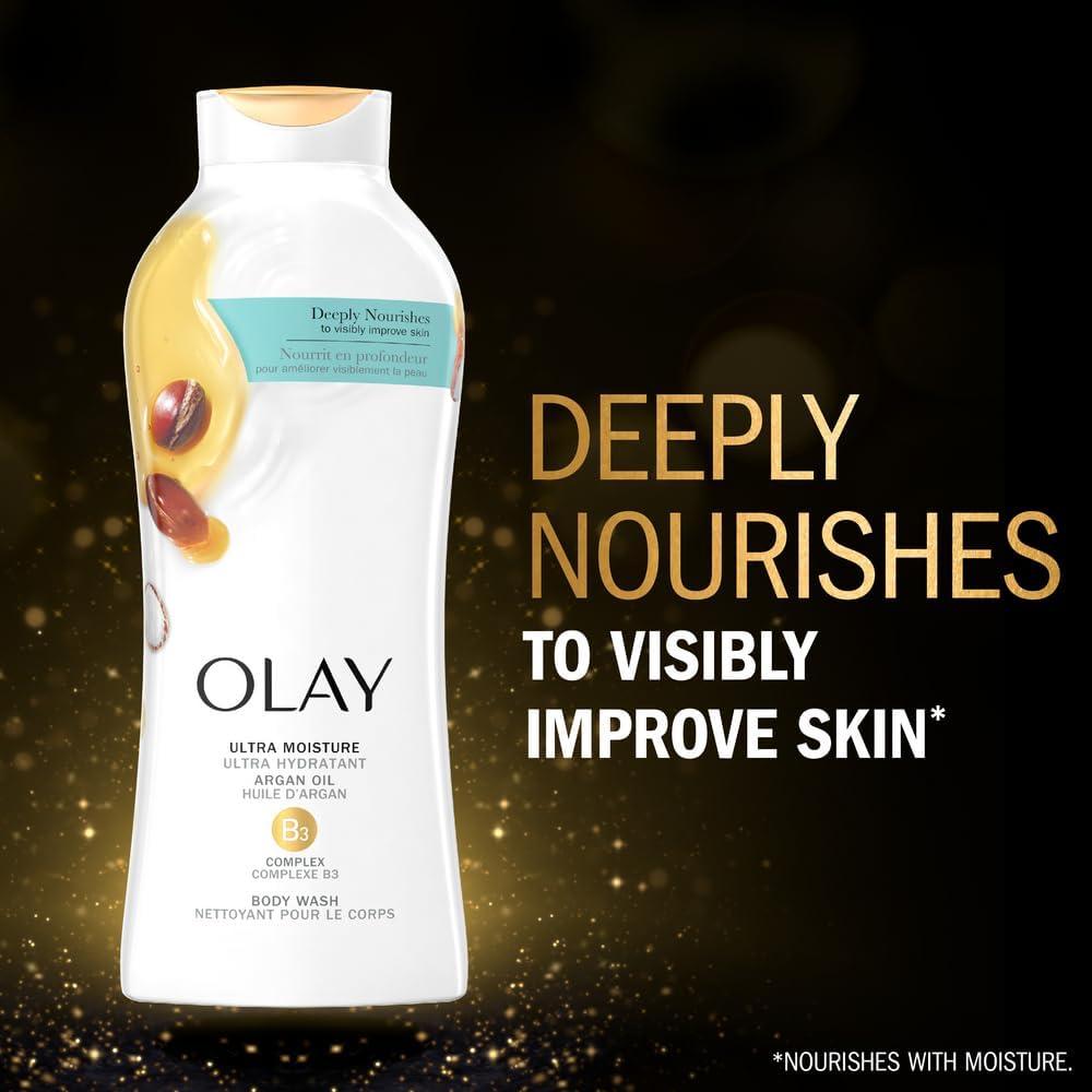 imageOlay Body Wash for Women Age Defying with Vitamin E 24hr Moisturizing Hydrating amp Refreshing B3 Vitamin Complex Free of Parabens amp Phthalates for All Skin Types Scented 22 fl oz Pack of 4Argan Oil