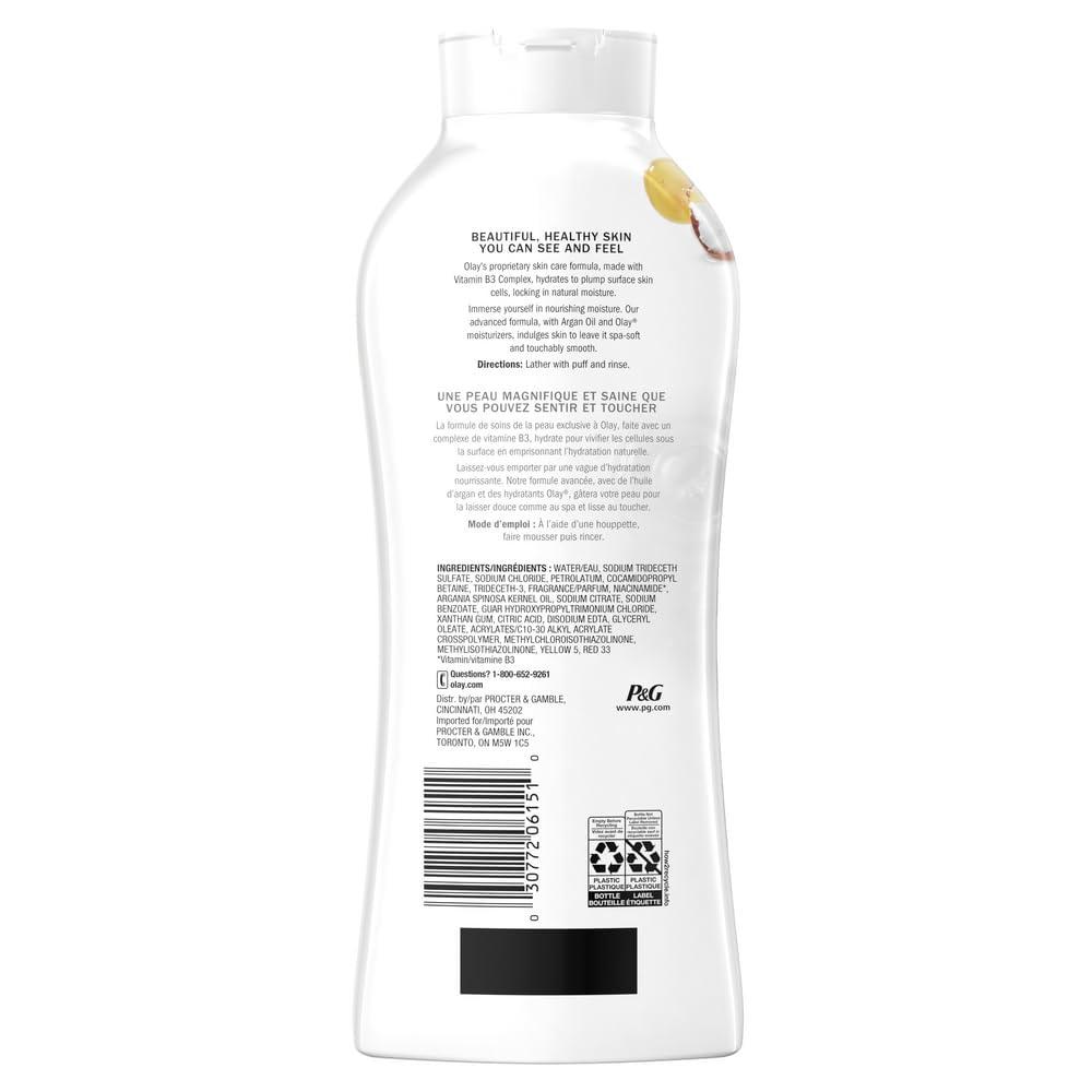imageOlay Body Wash for Women Age Defying with Vitamin E 24hr Moisturizing Hydrating amp Refreshing B3 Vitamin Complex Free of Parabens amp Phthalates for All Skin Types Scented 22 fl oz Pack of 4Argan Oil