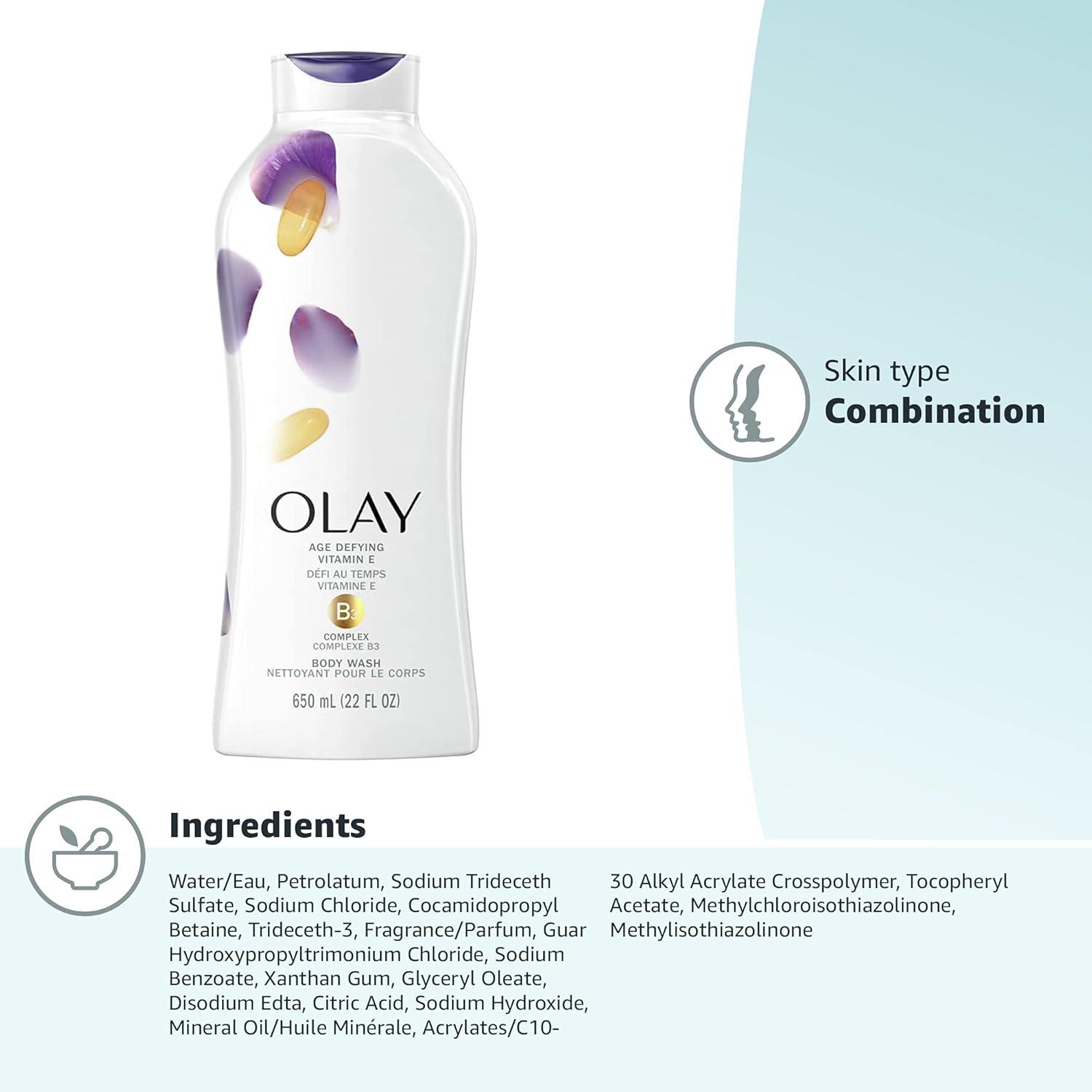 imageOlay Body Wash for Women Age Defying with Vitamin E 24hr Moisturizing Hydrating amp Refreshing B3 Vitamin Complex Free of Parabens amp Phthalates for All Skin Types Scented 22 fl oz Pack of 4Unscented