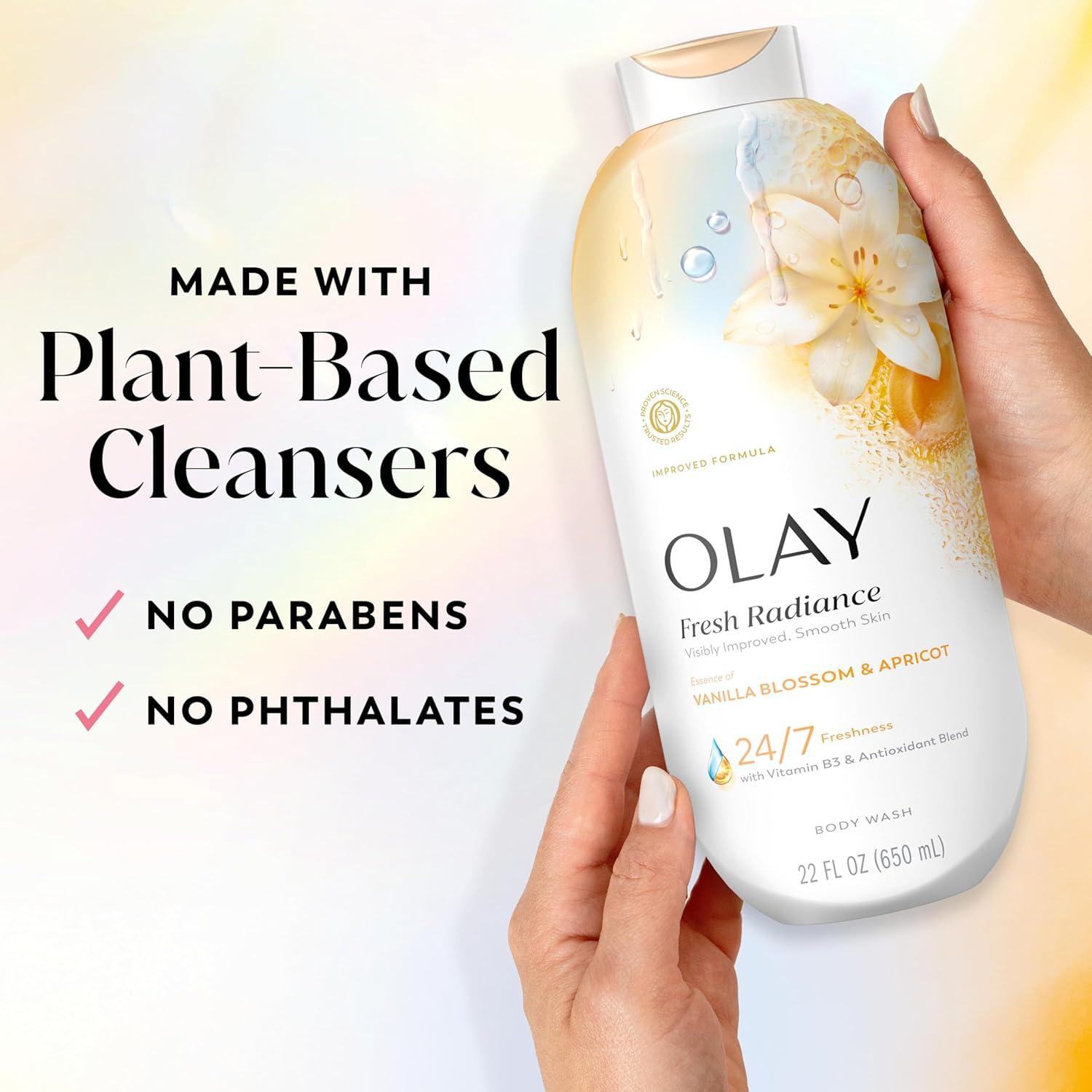 imageOlay Body Wash for Women Fresh Radiance 247 SkinLoving Freshness Visibly Radiant Plant Based Cleansers Vitamin B3 amp Antioxidant Blend All Skin Types Vanilla Blossom amp Apricot Scent 22 fl ozVanilla Blossom Apricot